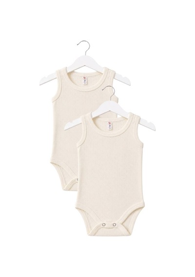 H&c Coolboy H&c 2'li %100 Pamuk Desenli Jakarlı Kolsuz Bebek Body Zıbın Krem