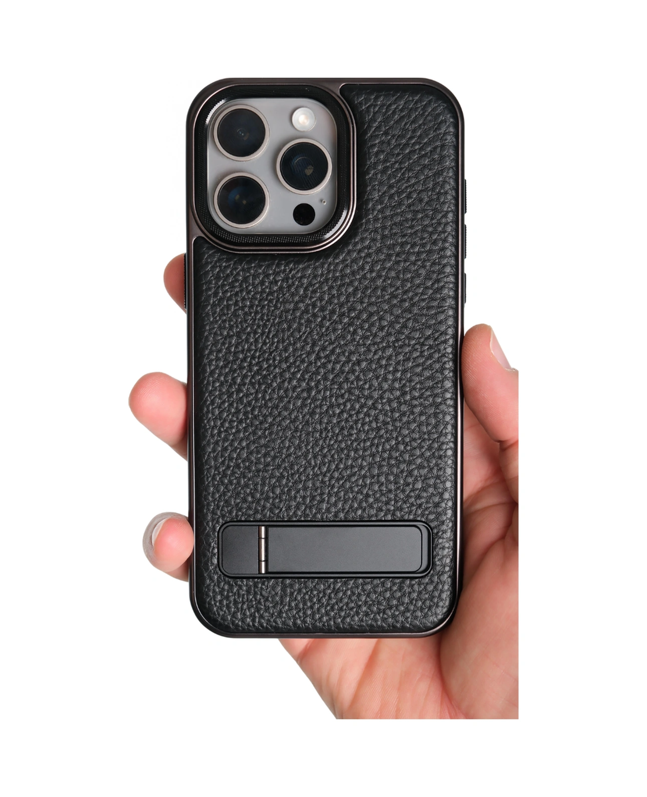 Caseon Apple Uyumlu iPhone 15 Pro Max Siyah Manyetik Özellikli Standlı Deri Kılıf Kahverengi