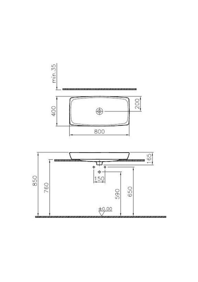 VitrA Metropole Dikdörtgen Çanak Lavabo 80 CM Beyaz 5669B003-0016