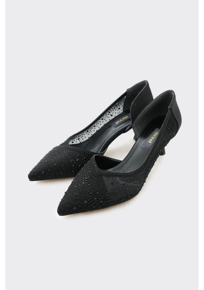Derinet Melina Kısa Topuklu Stiletto Siyah Siyah