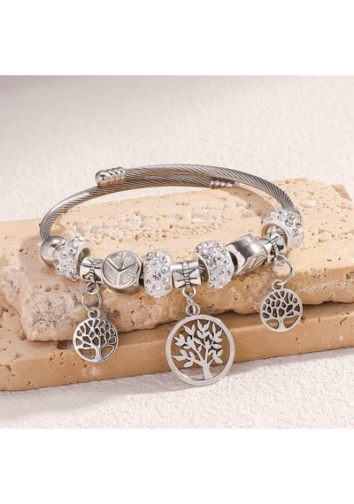 Yeni Tarz , Hayat Ağacı, Crystal Aşk Sevgi Charmlı Bileklik, Ahşap Kutu İçerisinde Gümüş Gümüş