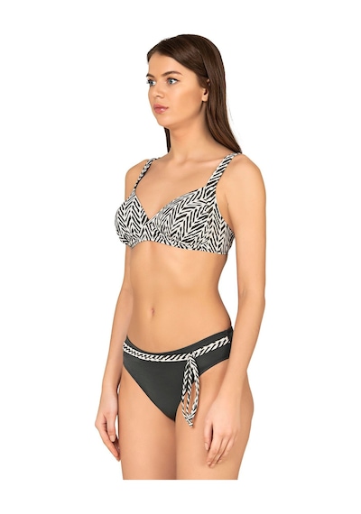 Endeep Kadın Zigzag Desenli Bağlama Detaylı Toparlayıcı Bikini Takımı Siyah-beyaz