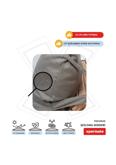 Xpermate Pofuduk Şezlong Minderi 60x180x12cm Su İtici, Antrasit