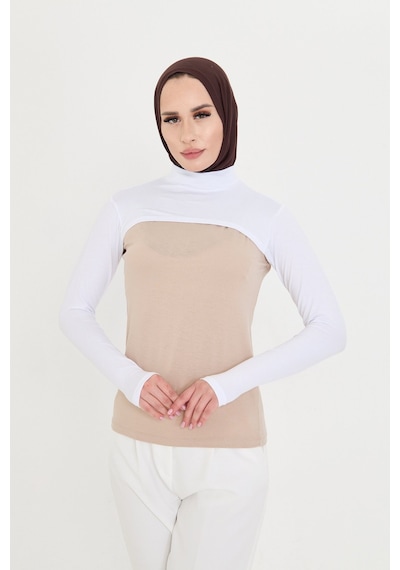 Hürrem Bone Beyaz Tesettür Balıkçı Yaka Boyunluklu Kolluk Viskon Düz 1025 42 Beyaz