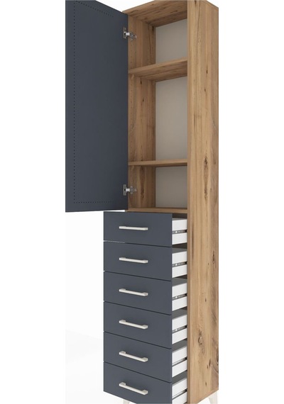 Arges Dolap 3 Raflı 6 Çekmeceli Tek Kapaklı 44x30x221 Çam-ant... Çam