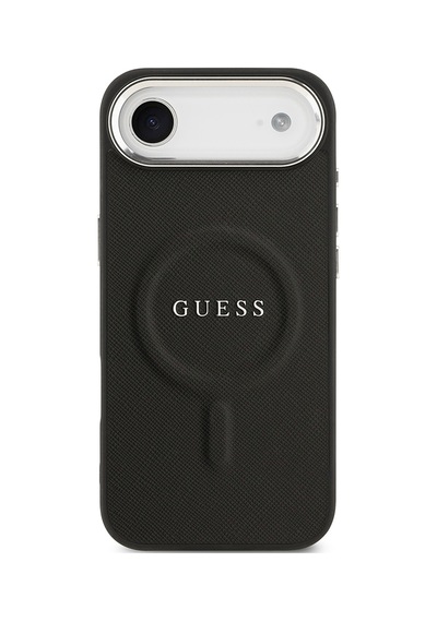 Apple Uyumlu iPhone 17 Air Kılıf Guess Lisanslı M-safe Özellikli Klasik Yazı Logolu Pu Deri Kapak Siyah Siyah