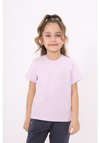 Toontoy Kids Kız Çocuk Bisiklet Yaka Kısa Kollu Tişört Açık Lila