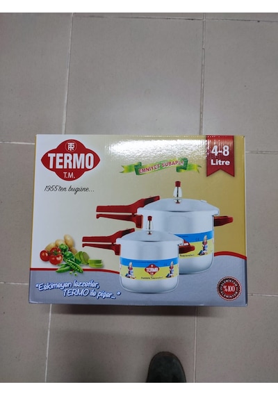 Termo Alüminyum Düdüklü Tencere 8lt Ve 4lt Tek Kapak İki Tencre Gümüş