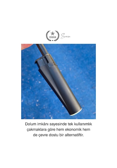 Premium 18 Cm Siyah Basmalı Uzun Mutfak Çakmağı Gazlı Doldurulabilir Mum Mangal Kamp İçin Ateş