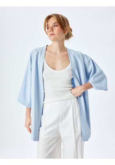 Koton Gizli Cepli Viskon 3/4 Kol Oversize Kimono Mavi 5sak50083pw Mavi