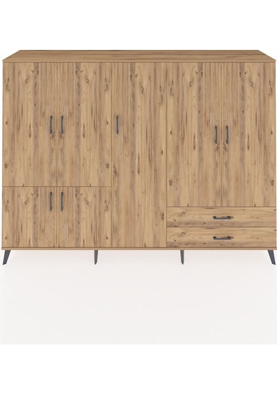 Hyperion Dolap 12 Raflı 2 Çekmeceli 7 Kapaklı 220x44x163 Çam-çam Çam-çam