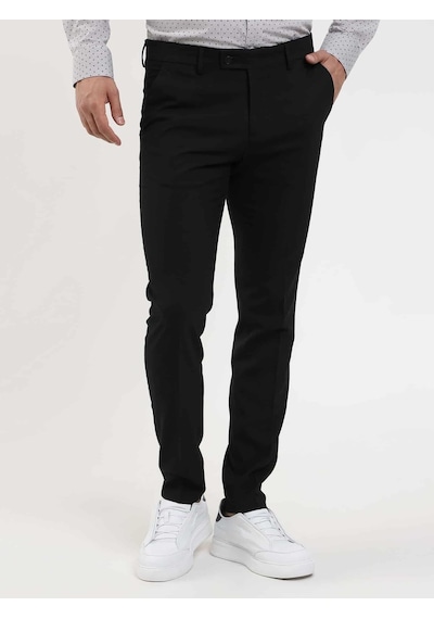 Dufy Siyah Erkek Ekstra Slim Fit Melanj Desenli Klasik Pantolon - 103484-siyah Siyah