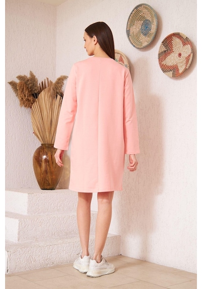 Darlin Moda Pudra Baskılı Düğme Detaylı Tunik DM60346 Çok Renkli