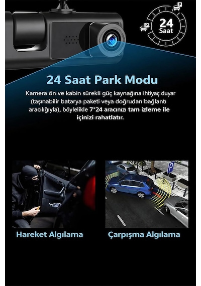 1080p Fhd Araç Kamerası, 170 Ön Ve 120 İç Kamera, Gece Görüşlü Dash Cam, 4 Kızılötesi Led, F2.0 Diyafram, G-sensör, 32gb Hafıza Kartı Desteği