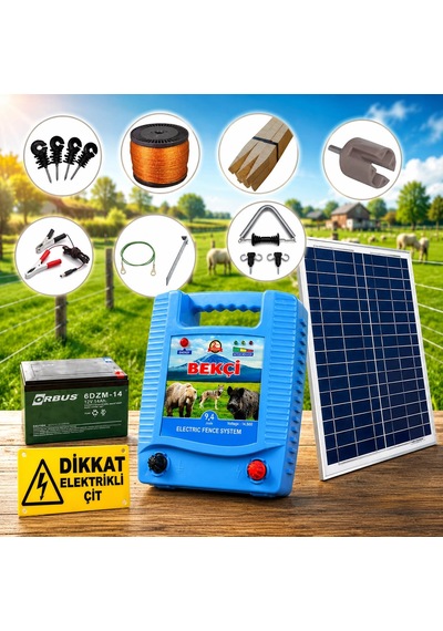 Bekçi 9.4j 30000m2 Güneş Enerjili - Sensörlü Elektrikli Çit Sistemi Ahşap Kazık Dahil