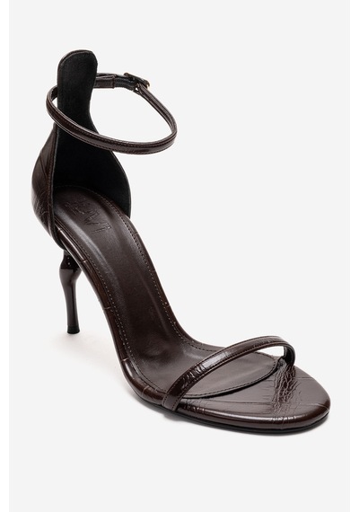 Luvishoes Yelena Kahverengi Baskı İnce Bantlı Kadın Topuklu Ayakkabı