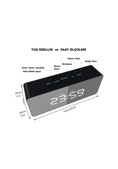 Akıllı Aynalı Dijital Saat Led Göstergeli, Alarm & Termometre, Usb/pil Çok Renkli