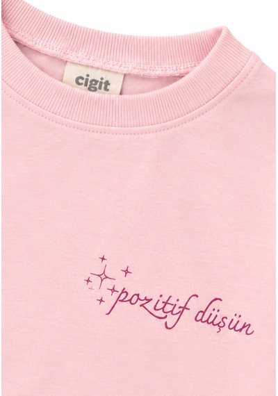 Cigit Sloganlı Uzun Kol T-shirt 2-10 Yaş Pudra Pembe
