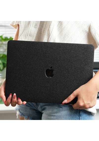 Apple Uyumlu MacBook Air 13 Kılıf Simli Parlak Vinil Sert Hard Case Tpu Taban İnce Hafif A2337 A2179 A1932 Siyah