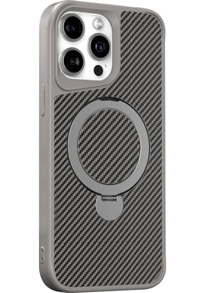 Teleplus Apple Uyumlu iPhone  15 Pro Kılıf Karbon Fiber Magsafeli 360 Dönerli Standlı Alp Kapak