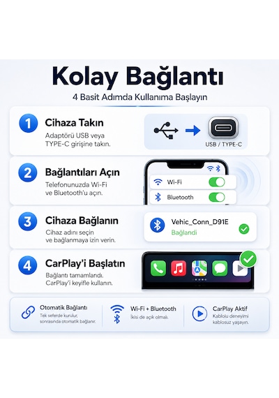 Kablosuz Car Play Adaptörü İos Ve Android Cihazlar Için, Wireless Carplay Çevirici Diğer