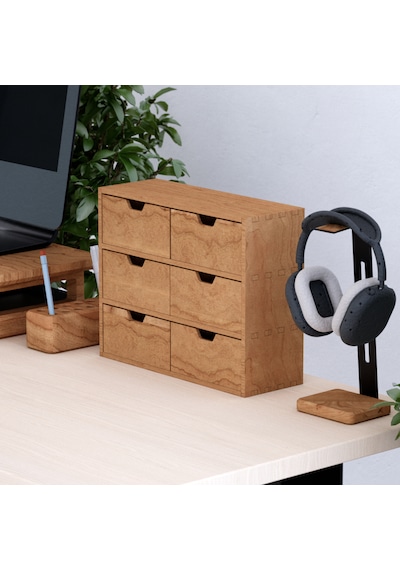 Desna Üç Katlı Altı Çekmeceli Dolap - Kiraz 34 Cm Uzunluk X 12.1 Cm Derinlik X 27.2 Cm Woodsaka Doğal Ahşap