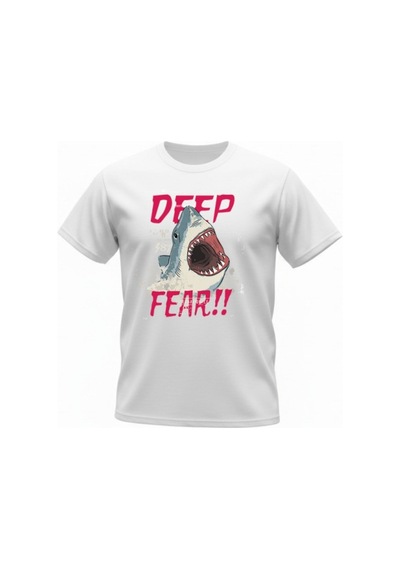 Urbantrendstore Unisex Deep Fear Köpekbalığı Tatil Oversize Fit Rahat Geniş Salaş T-shirt Günlük Tişört Beyaz