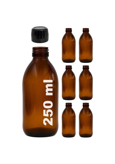 Lexroo Amber Ecza Şişesi, 250 Ml, Kahverengi Cam, Plastik Contalı Kilit Kapak