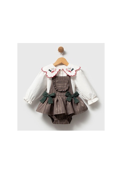 Ministok Dolce Kız Bebek Gömlekli Romper Kız Bebek Tulum Gömlek 2 Li Takım Gri