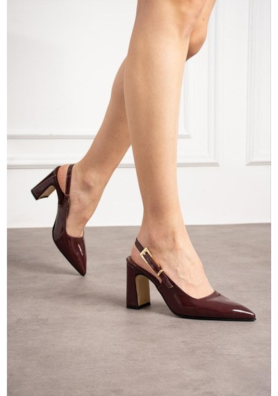 Elvı Yeni Sezon Bordo Kadın Bantlı Stiletto Topuklu Ayakkabı 9 Cm Bordo