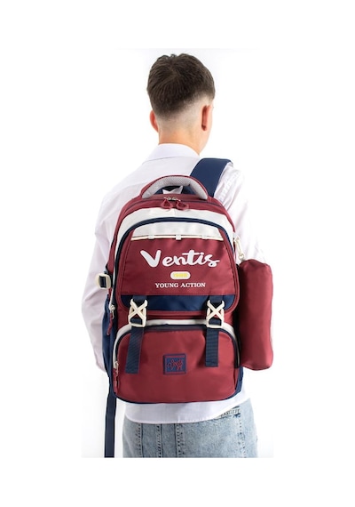 Ventis Unisex 2'li Set Okul Çantası Lise Ortaokul Kalemlikli Sırt Çantası 43 30 Cm Çok Cepli Vnt1-e Bordo