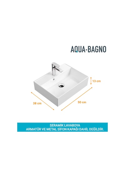 Aqua Bagno Plan Tezgah Üstü Kare Çanak Lavabo 50 x 38 CM