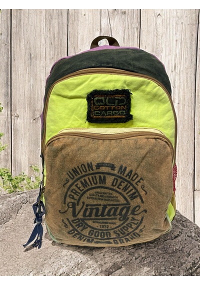 Old Cotton Cargo Kaliteli Vintage Disayn Sırt Gezi Çantası New Patchwork 5017 Kahverengi