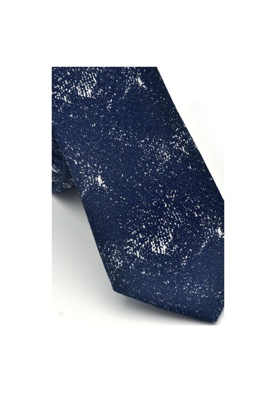 Gaffy Gri Desenli Lacivert Dokuma Kumaş Mendilli Slim Fit Kravat // Sdk-2613-2 Lacivert