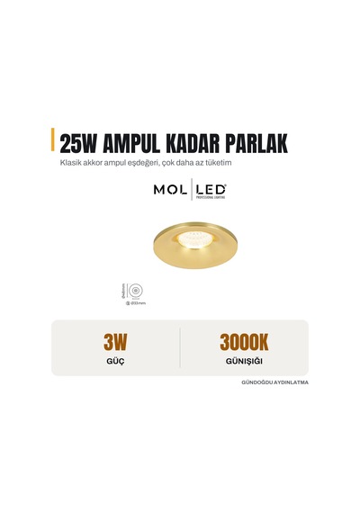 Molled 3w Gold Mini Sıva Altı Led Spot 3000k - Mol7039