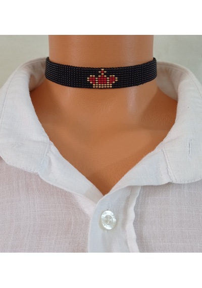 kum boncuk dokuma taç choker Gri