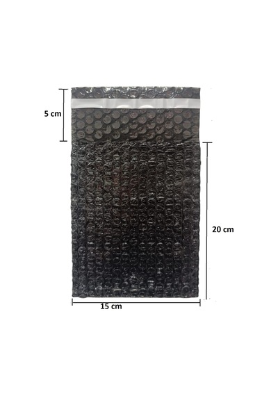 Siyah Bantlı Kapaklı Baloncuklu Torba, Balonlu Patpat Torba 15cm En X20cm Boy +5cm Kapak 100 Adet 1