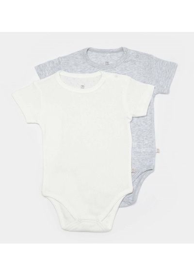 Bibaby Jakarlı 2'li Bebek Body 56993 Gri - Ekru