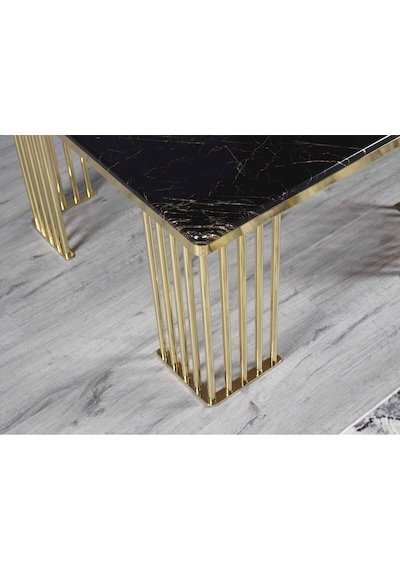 Premium Lüx Yaşam Alanı Kare Orta Sehba 80 80 48 Siyah Altın İşleme Gold Ayak