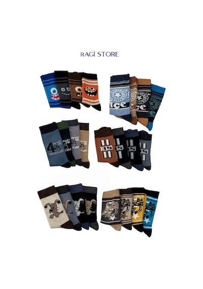 Ragi Store 7'li Mix Desen Penye Dikişsiz Çocuk Soket Çorap Çok Renkli