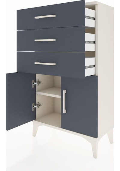 Arges Komodin Tek Raflı 3 Çekmeceli 2 Kapaklı 60x30x106 Aytaş... Aytaşı