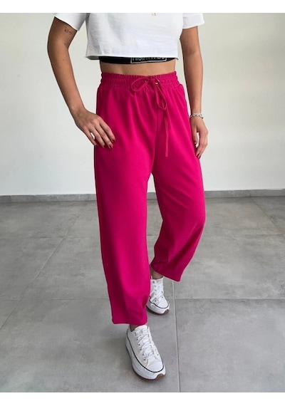 Defymoda Kadın Dalgıç Krep Full Likralı Paçası Pens Detay Pantolon Pembe
