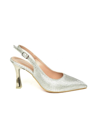 Fox Shoes U676089207 Gümüş Yılan Baskı İnce Topuklu Kadın Ayakkabı Gümüş