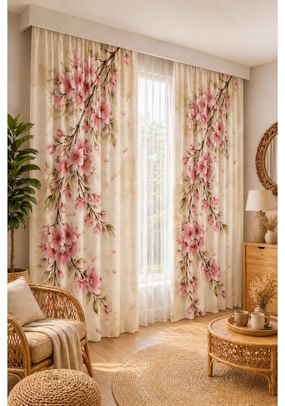 2 Adet 140x260 Cm Ölçüsünde Şık Dekoratif Fon Perde Koleksiyon Pembe