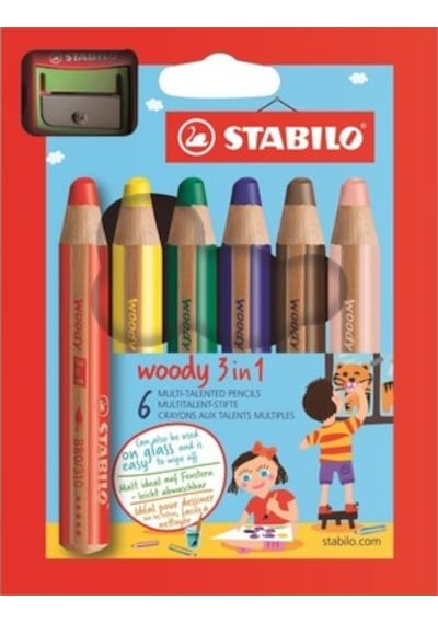 Stabilo Woody Kuru Boya 3in1 6 Renk + Kalemtraş