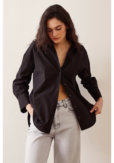 Never More Basic Poplin Gömlek Siyah