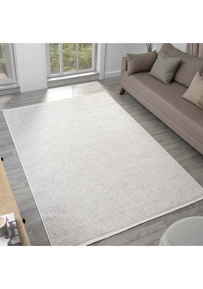 Krem Bukle Dokulu Düz Renk Modern Halı - Bk0360 Bej