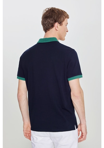 Erkek Lacıvert-yesıl %100 Pamuk Slim Fit Dar Kesim Polo Yaka Tişört Lacıvert-yesıl