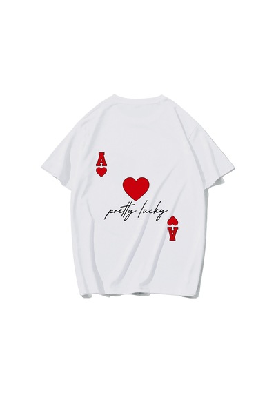 Brz Collectıon Brz Collection Unisex Oversize Pretty Lucky Kalp Ve As T-shirt Beyaz