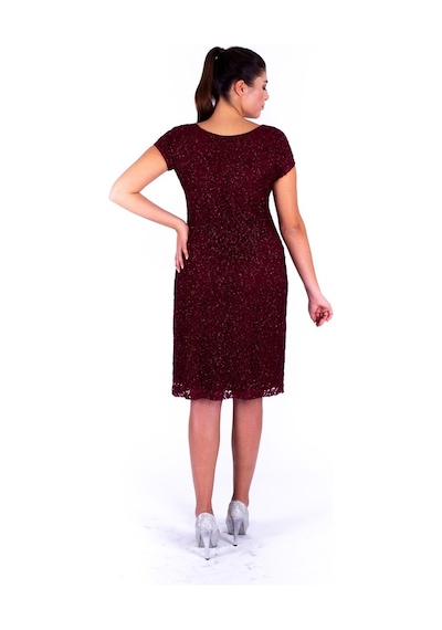 Nidya Moda Büyük Beden Kadın Bordo Dantel Abiye Elbise-4035Yb Bordo